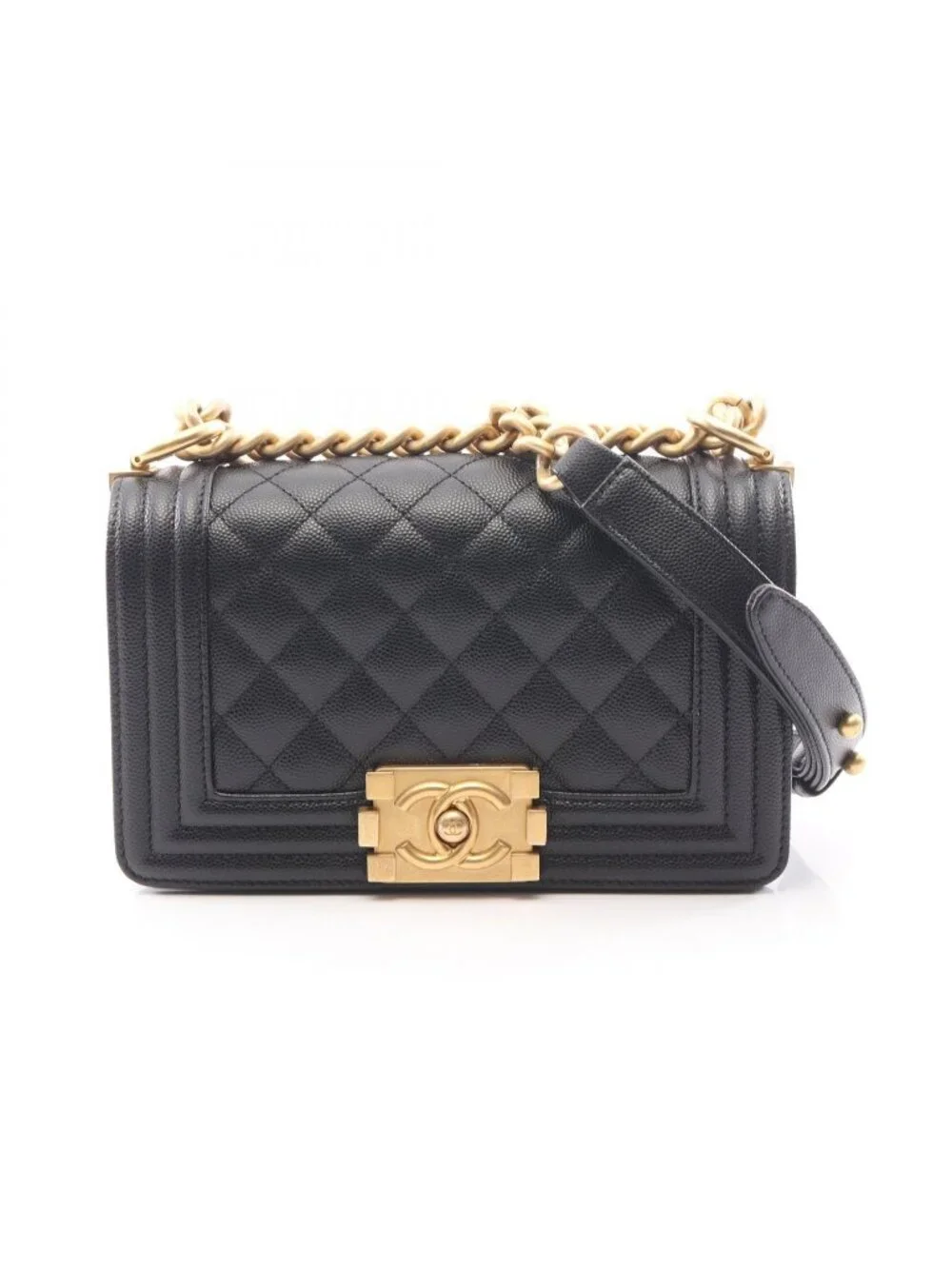 Chanel Shoulder Bag Boy Small Black Caviar Leather Chain